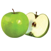 Apple puffin icon - one whole and one half of a green apple
